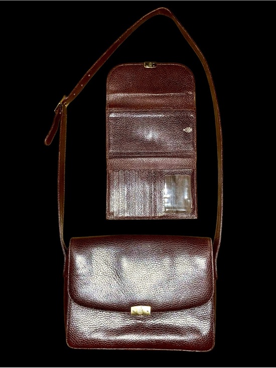 Mark Cross Handbags - Mark Cross Chocolate Leather Pebbled Shoulder Bag & Wallet Set